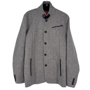 Guess Mens Jacket Blazer Gray Large Zip Out Accent Collar/Trim Modern Preppy EUC